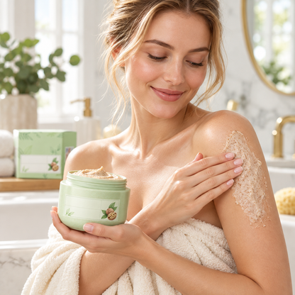 🥜 Body Scrub | Walnut Sea-Salt Shower | Women Silky Smooth-Glow