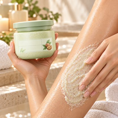 🥜 Body Scrub | Walnut Sea-Salt Shower | Women Silky Smooth-Glow