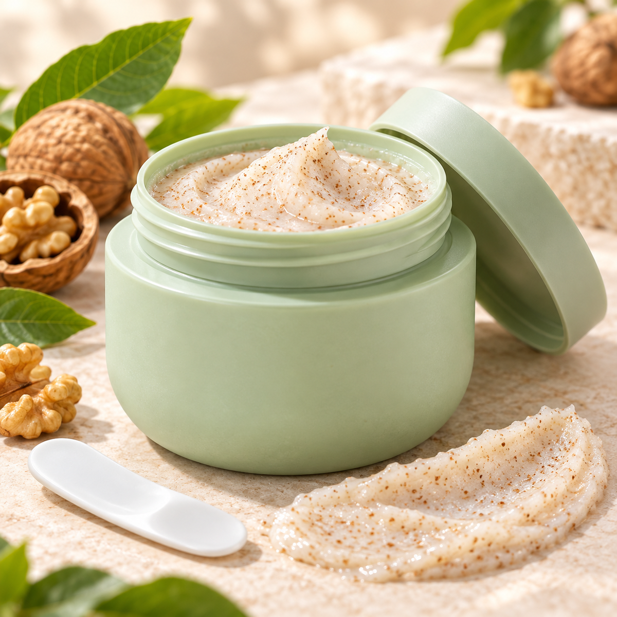 🥜 Body Scrub | Walnut Sea-Salt Shower | Women Silky Smooth-Glow
